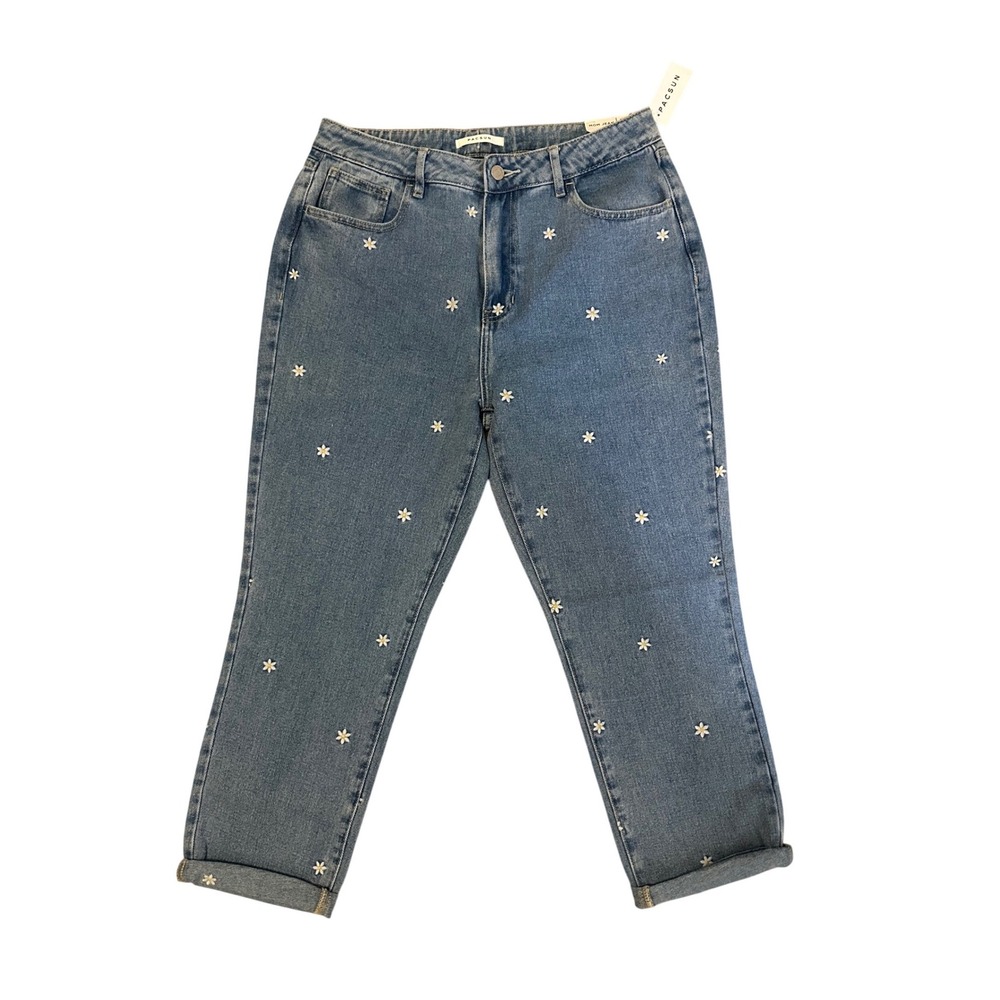 PACSUN Blue Daisy Denim Mom Jeans Size 30 Cotton High Rise‎ NWT